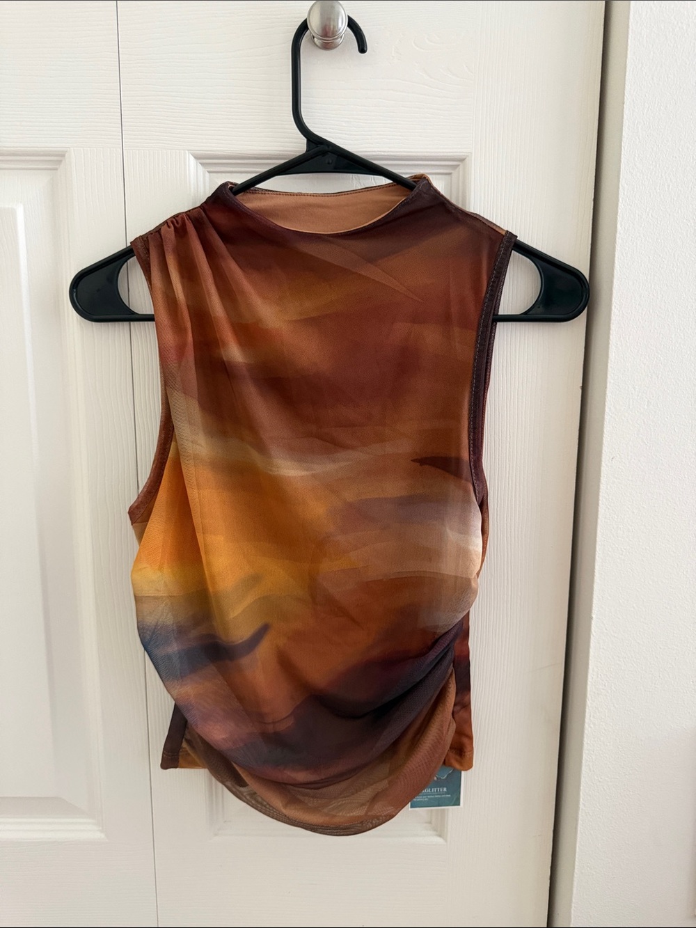 Sleeveless Abstract Sunset Print Top - Brown/Orange